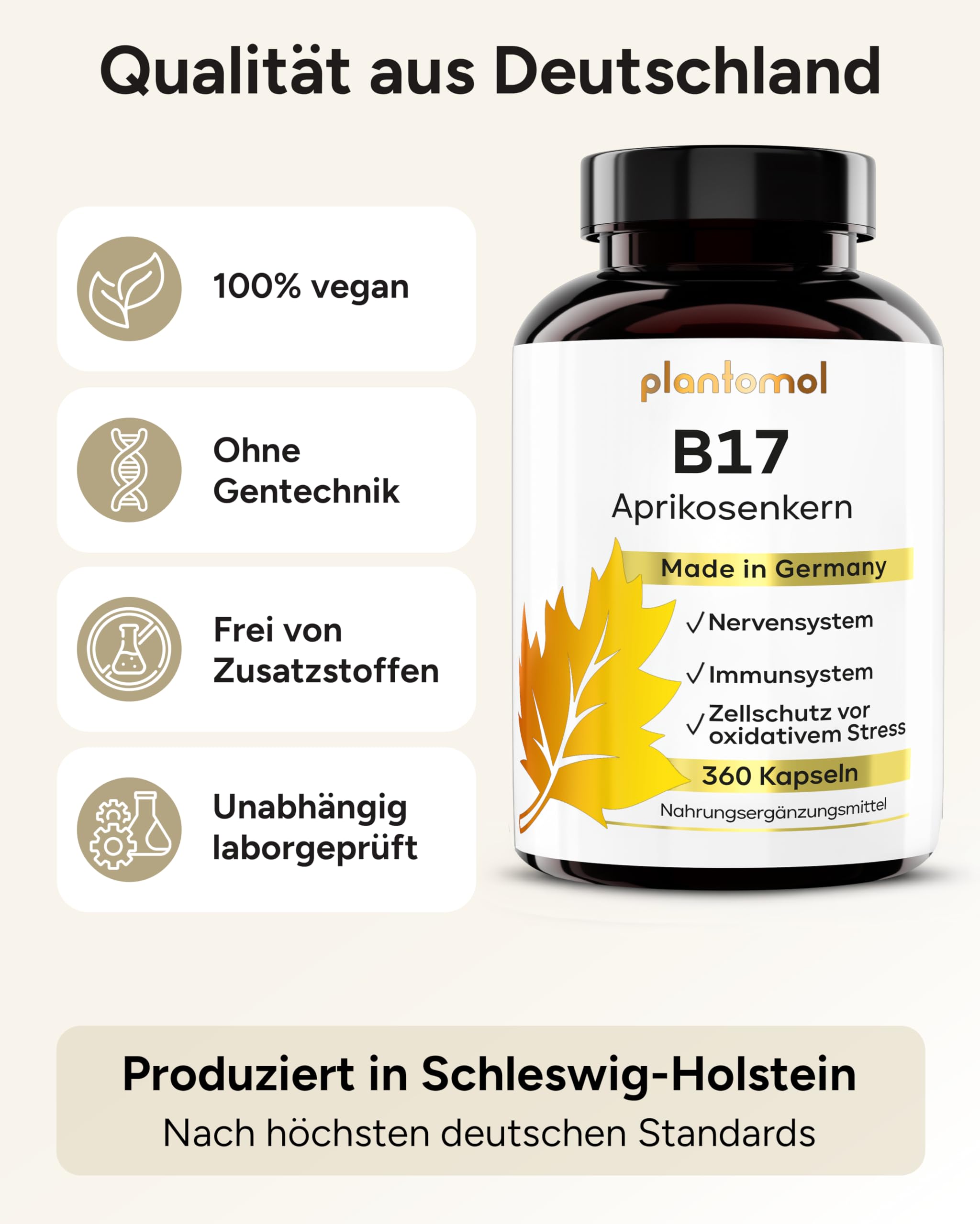 360 Aprikosenkerne Kapseln mit 1100mg Aprikosenkern-Extrakt pro Tag (2 Kapseln) - enthält natürlicherweise unstandardisiertes Vitamin B17 + pflanzliches Vitamin C aus Hagebutte - 6 Monatsvorrat