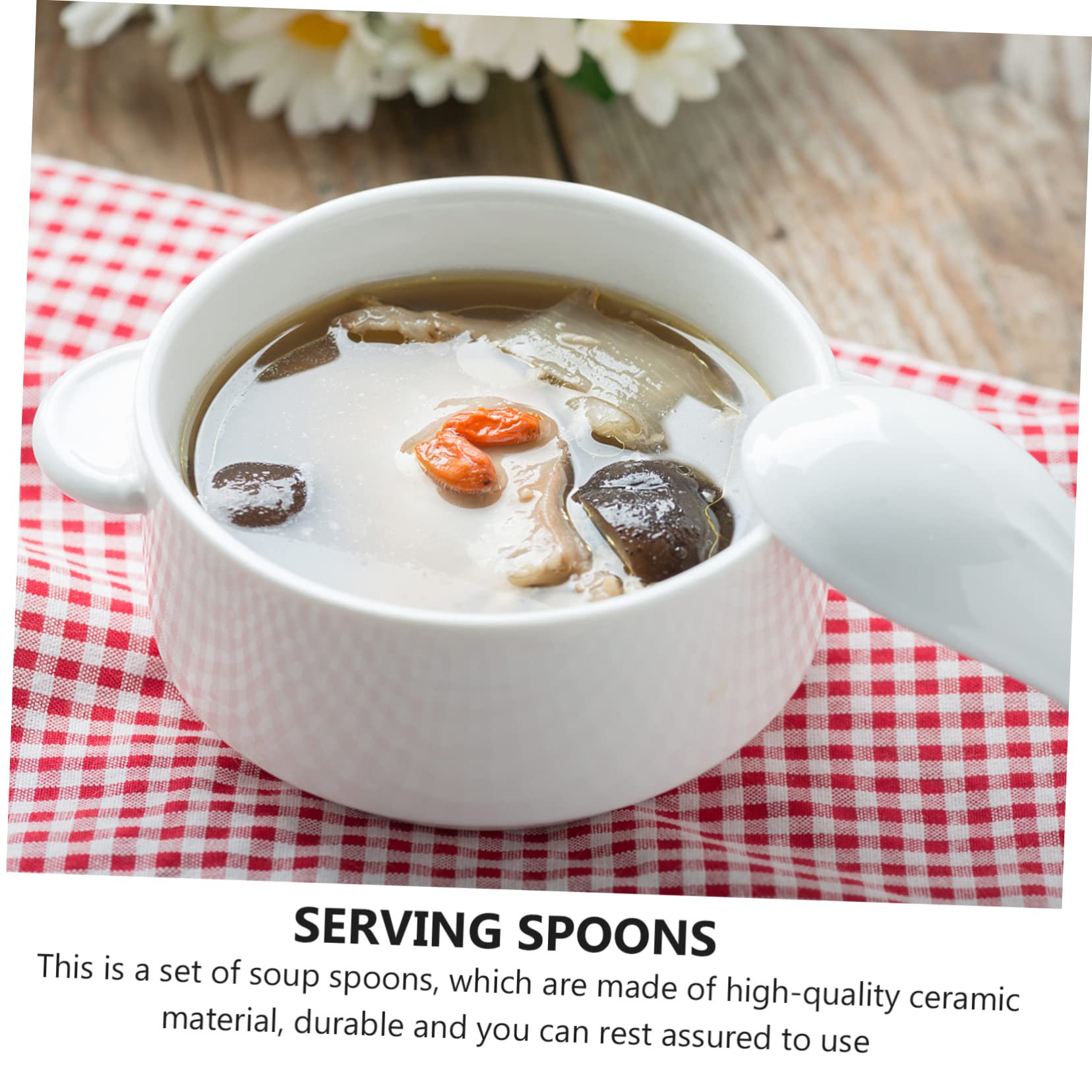 Homoyoyo Cuillères à Soupe en Céramique Blanche Manche Long et Épais, Porcelaine Fine et Lisse, Faciles à Nettoyer, Maison Hôtels, Lot de 2 Pièces