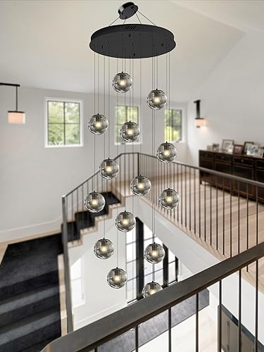 Miniatura 224 de Escalera LED de 10 luces LED moderna con globo de cristal, lámpara colgante grande para techos altos, accesorios de iluminación de entrada, villas y