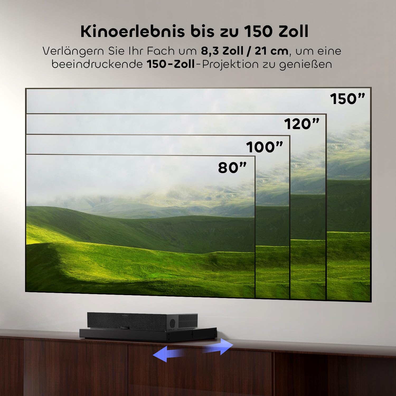 Motorisierte Schiebeablage für Ultrakurzdistanz Beamer, 80"-150" Erweiterbar, Automatisch Einziehbar Teleskopablage, Synchronisation mit Projektorleistung, Works with Any TV Cabinet