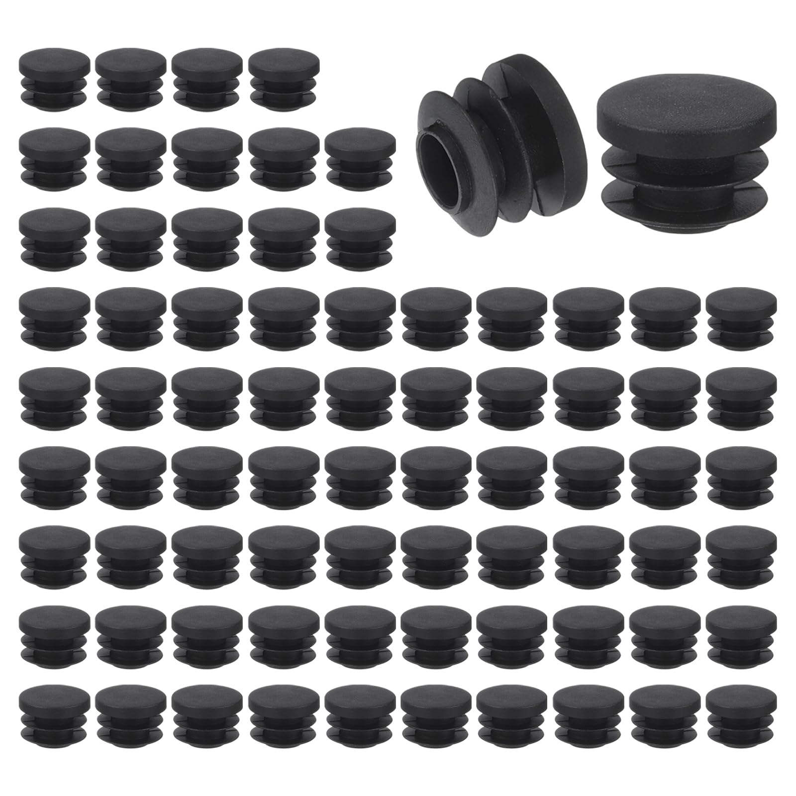 TA-VIGOR 76 Pcs Round Plastic End Caps 20mm(0.79 Inch), Black PE Pipe Plug Inserts for Chair Table Furniture Legs, Glide Floor Protector Tube Caps for Bench Stool Frame, Tubing Pipe End Covers