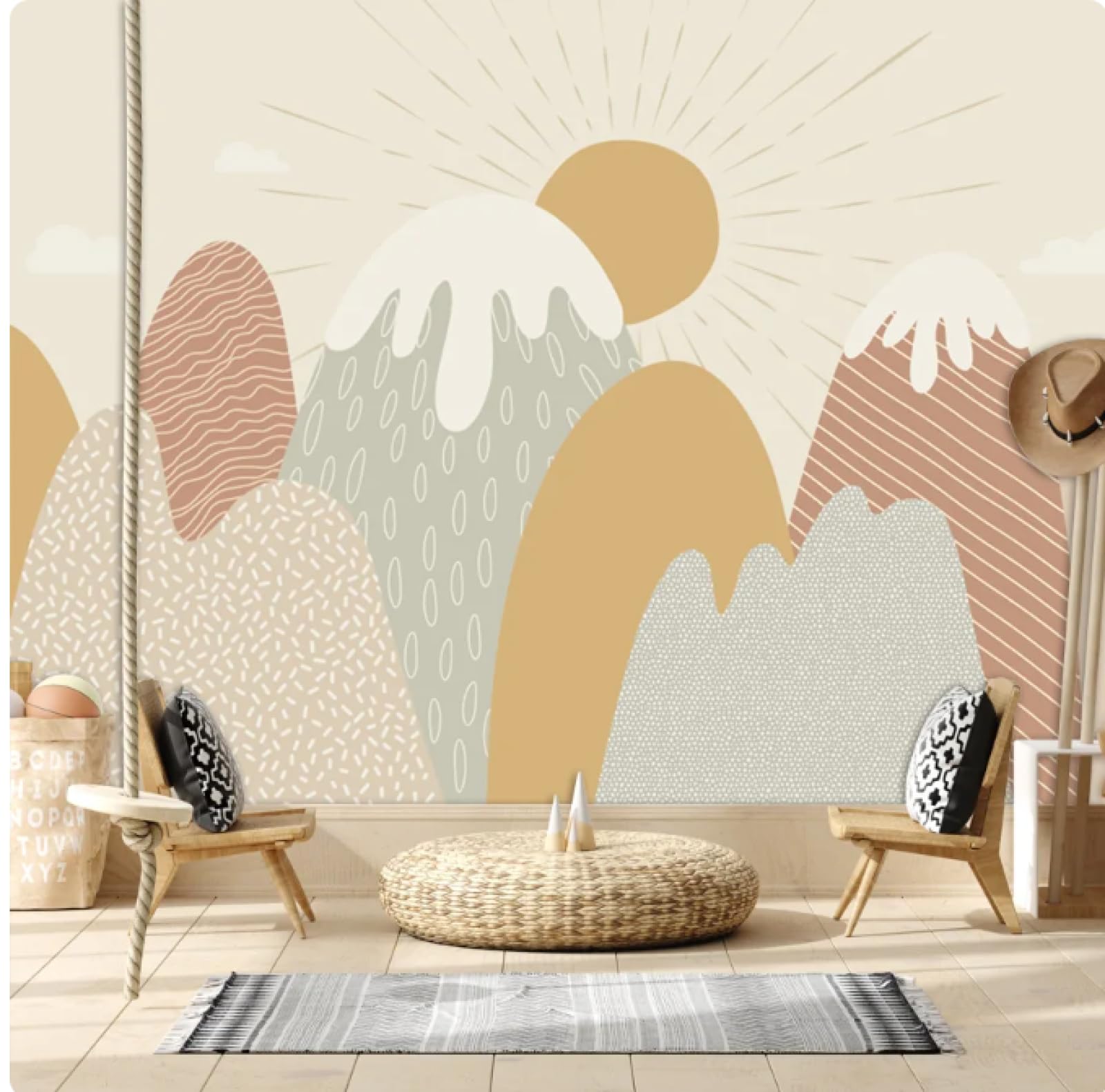 Papier Peint Adhésif 3D Sunny Mountain N1783, Panoramique Amovible Coloré