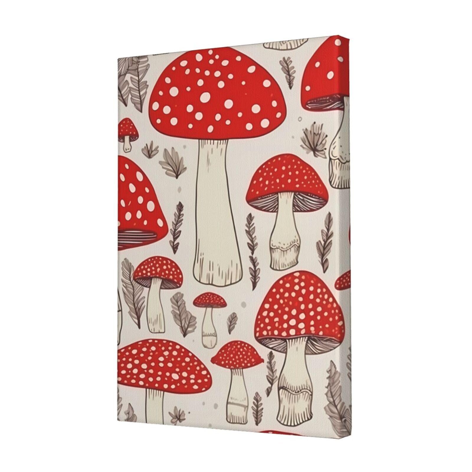 KLOPH Red White Mushroom Canvas Wall Art for Living Room 12"x18" Modern Artwork Painting for Bathroom Hanging Canvas Prints Aesthetic Wallart for Bedroom Kitchen Office Wall Decor
