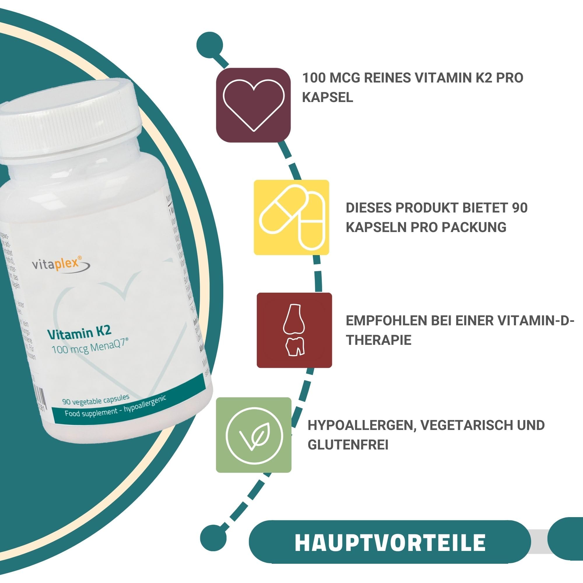 Vitamin K2 Kapseln hochdosiert MK-7 (100 mcg, 90 Tabletten) - natürliche Vitamin K2 D3 Therapie - fettlösliches MK 7 Vitamin K2