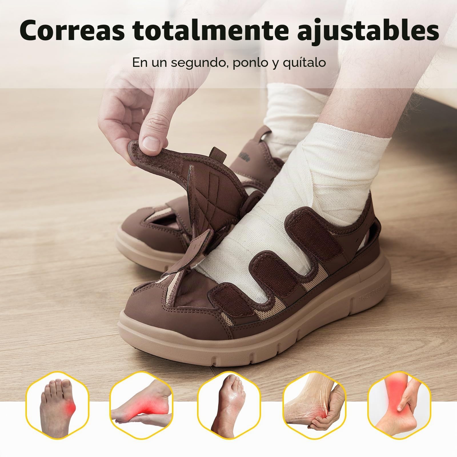 FitVille Sandalias Diabéticos Hombre Extra Anchas Sandalias Ortopédicas Cómodas para Ancianos Fascitis Pies Hinchados