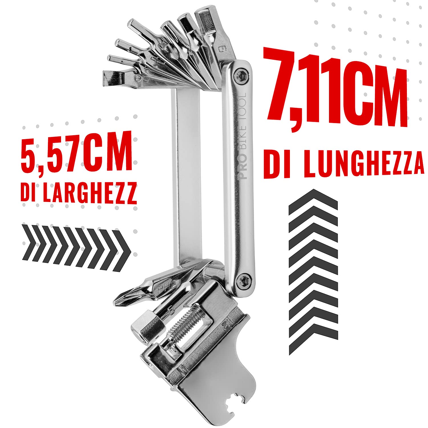 PRO BIKE TOOL 17 in 1 Multitool per Bicicletta - Kit di Riparazione per Biciclette compatte e Leggere per Biciclette da Strada e da Montagna - Set di Borse da Viaggio e tascabili