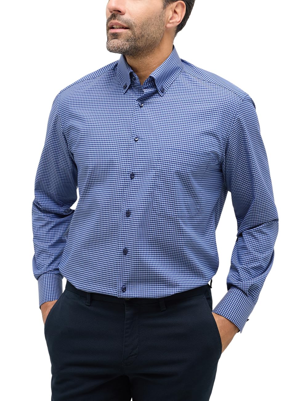 EternaComfort Fit Green Level Shirt 65 cm Arm Vichy Navy Check 8913/16 E146