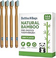 Vista 1 de 144 cepillos de dientes de bambú biodegradables prepegados individualmente envueltos de cerdas suaves, pasta refrescante sabor menta (paquete de 144)
