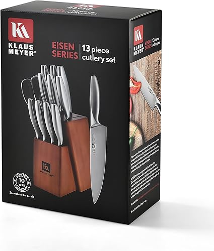 Miniatura 9 de Klaus Meyer Juego de cuchillos de cocina de 13 piezas con bloque, acero inoxidable de alto carbono y asas antideslizantes. Cubiertos a prueba de