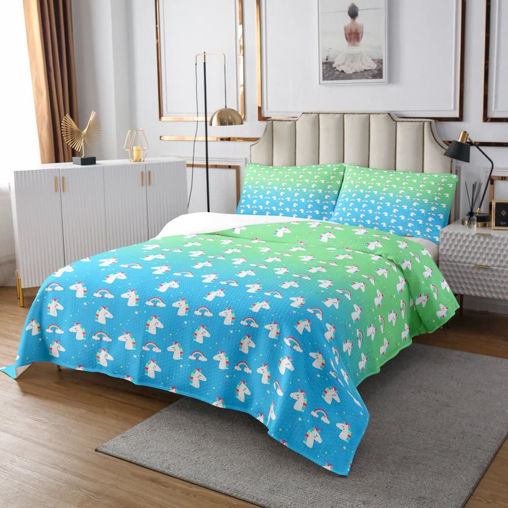 Copriletto Unicorno Sirena Per Bambini - Set Trapuntato 240x220 Cm Con 2 Federe - Foto 2