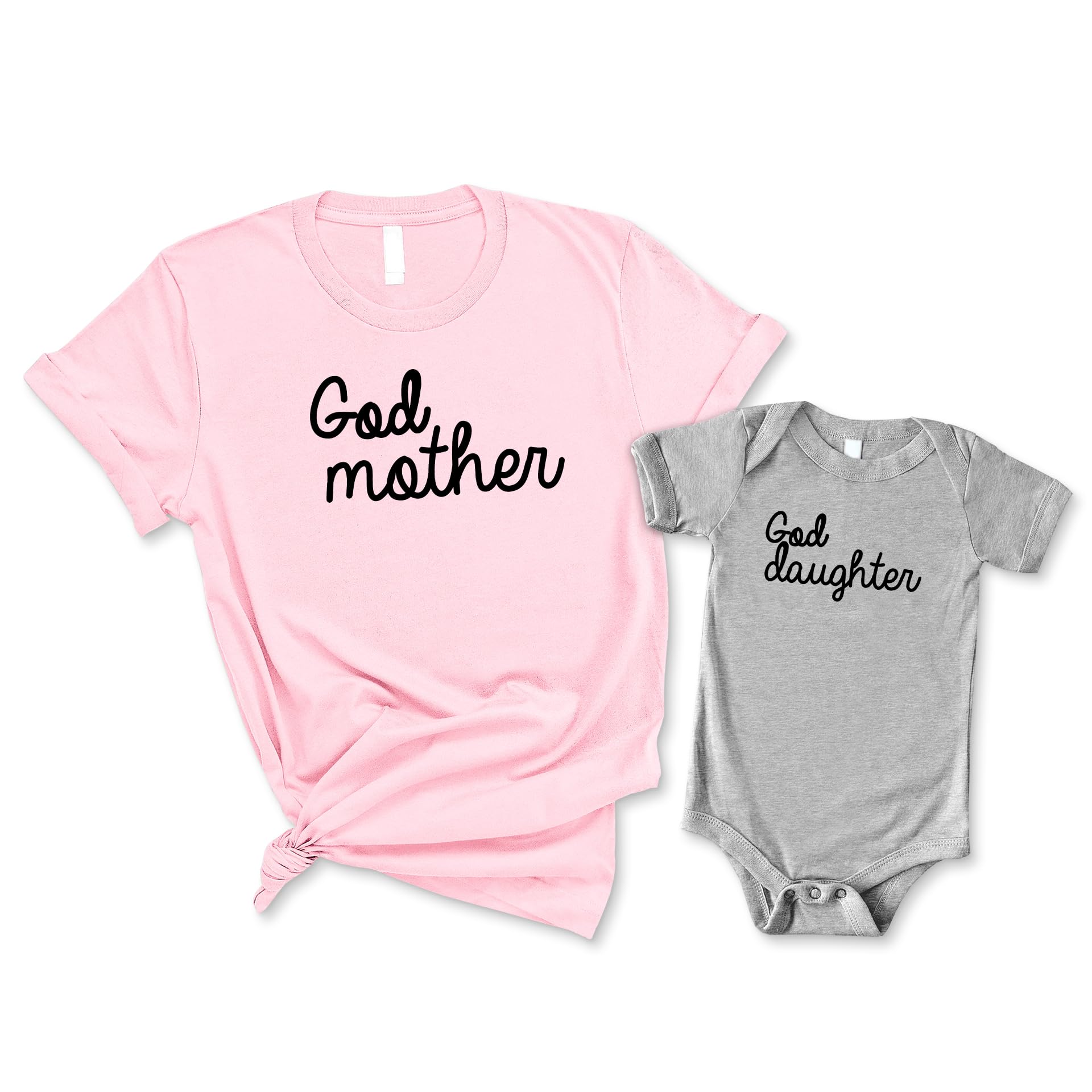 God Mother & God Daughter Matching Cute T-Shirt or Bodysuit Set Mommy and Me Family Outfit Gift