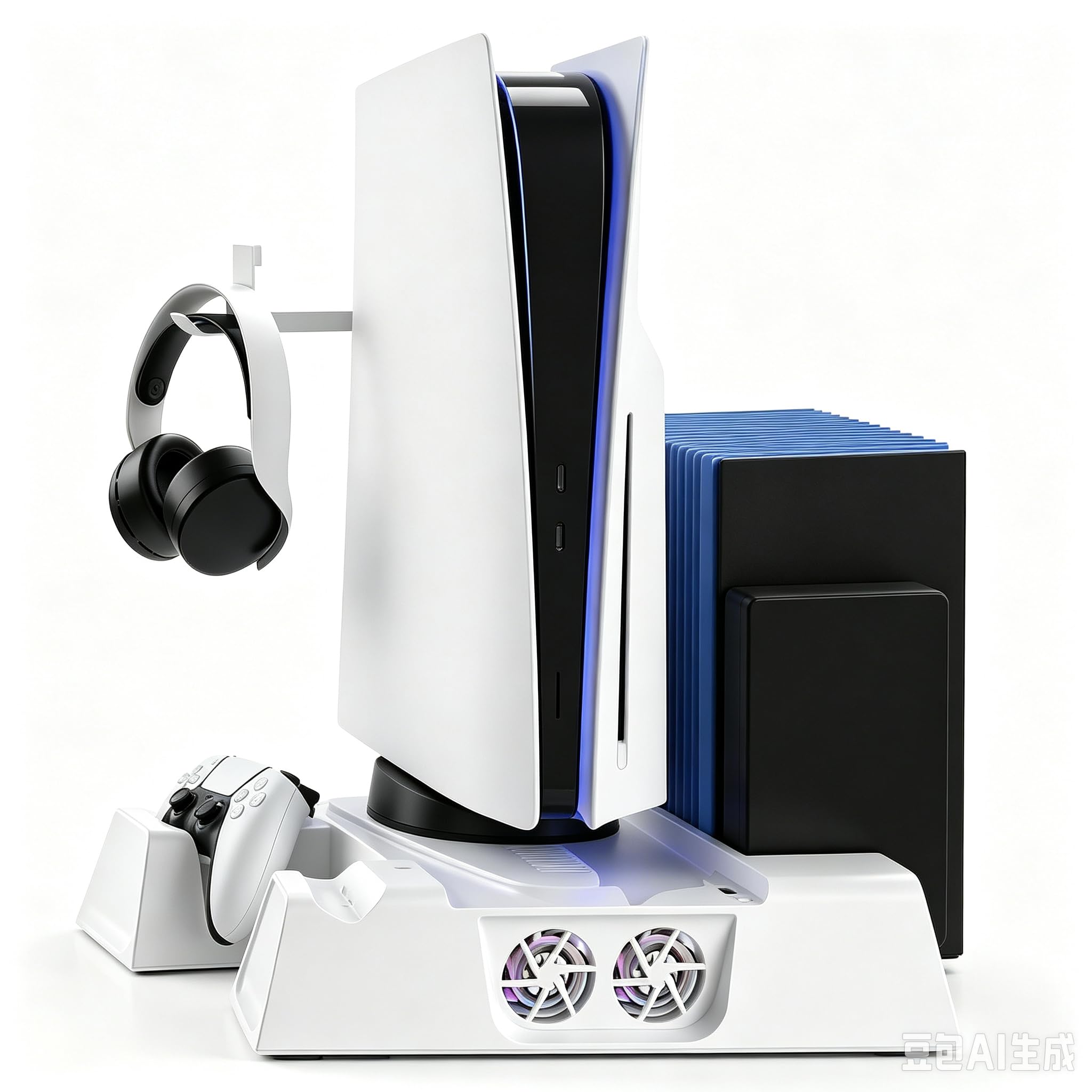 Dinosoo Support et station de refroidissement avec ventilateur de refroidissement à 3 niveaux, charge double contrôleur, support de casque et emplacement de jeu pour PS5/Slim/Pro Disc et console