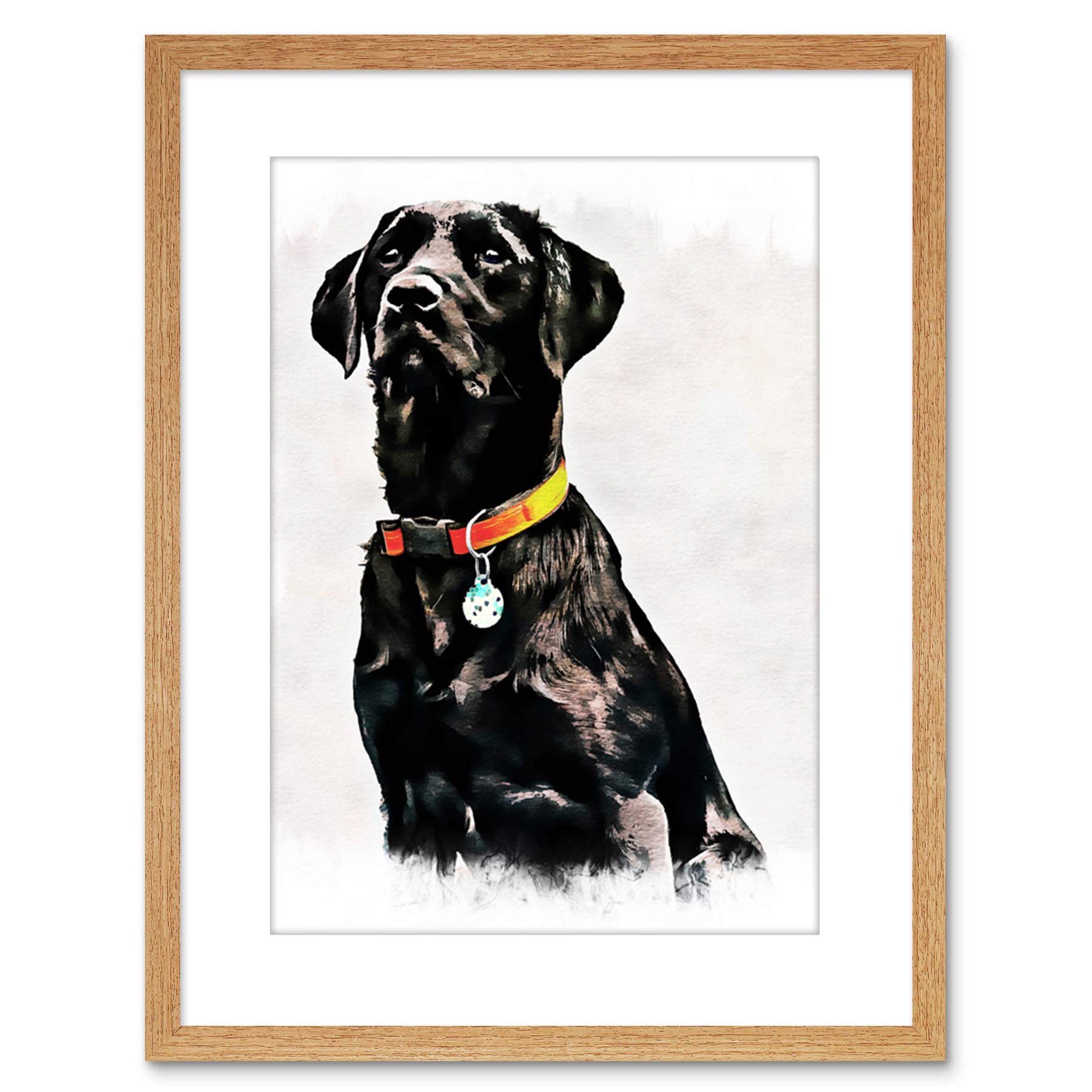 Wee Blue Coo Photo Painting Pet Black Labrador Retriever Dog Cute Framed Art Print