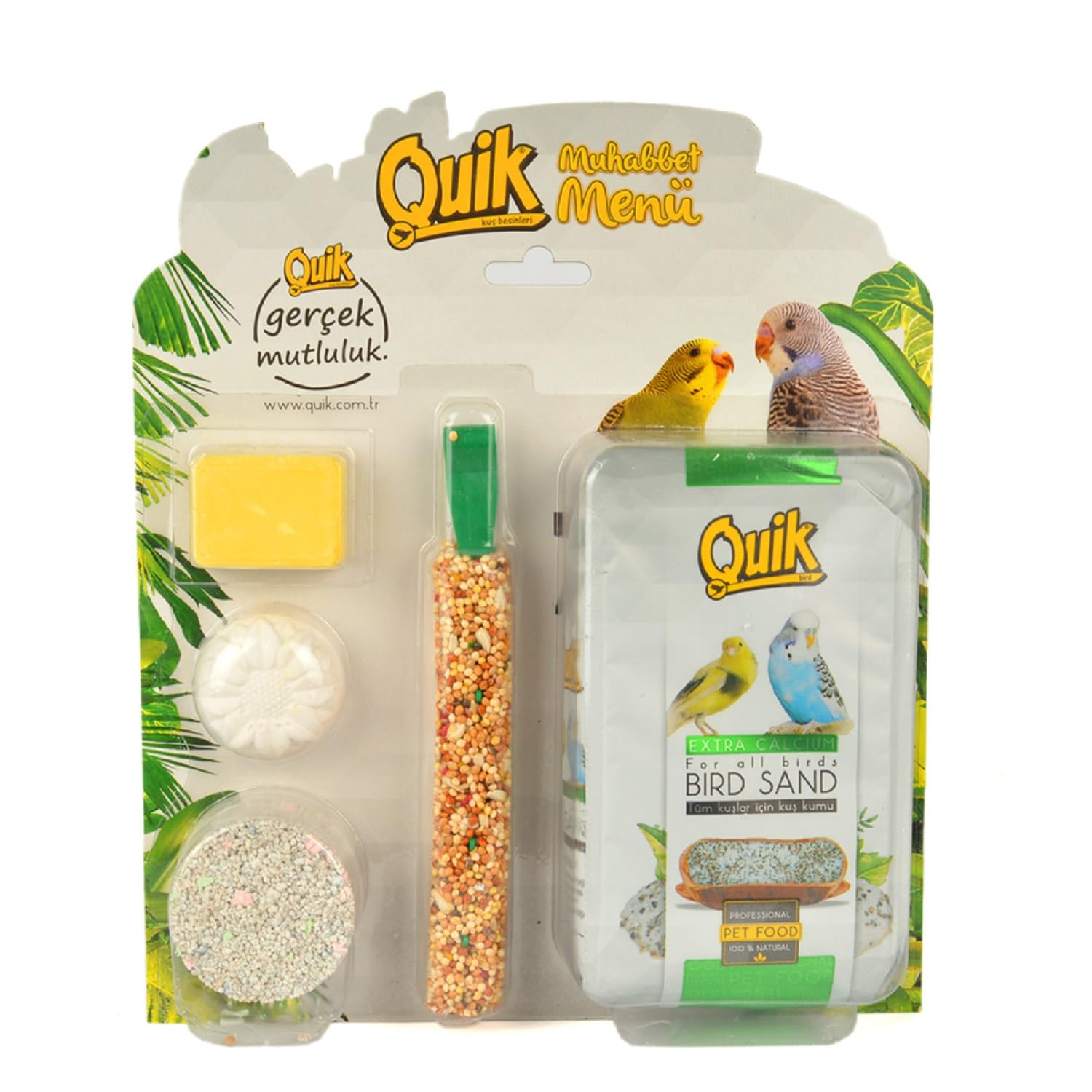 Quik Muhabbet Kuşu Menüsü ( Kum, Mineral Blok, Kraker...)