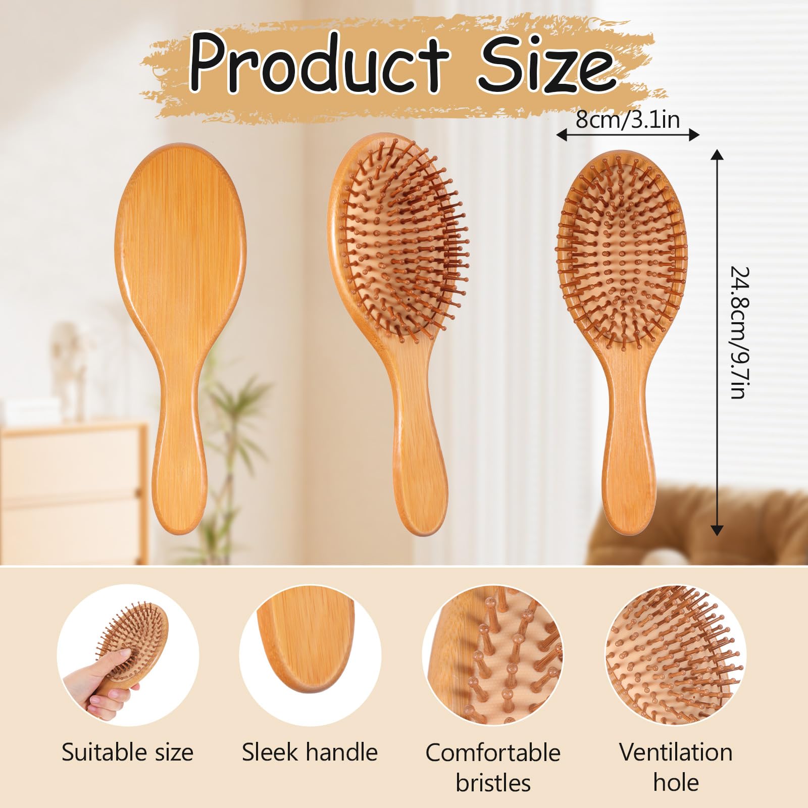 10-Piece Bamboo Hair Brush Set with Natural Bristles