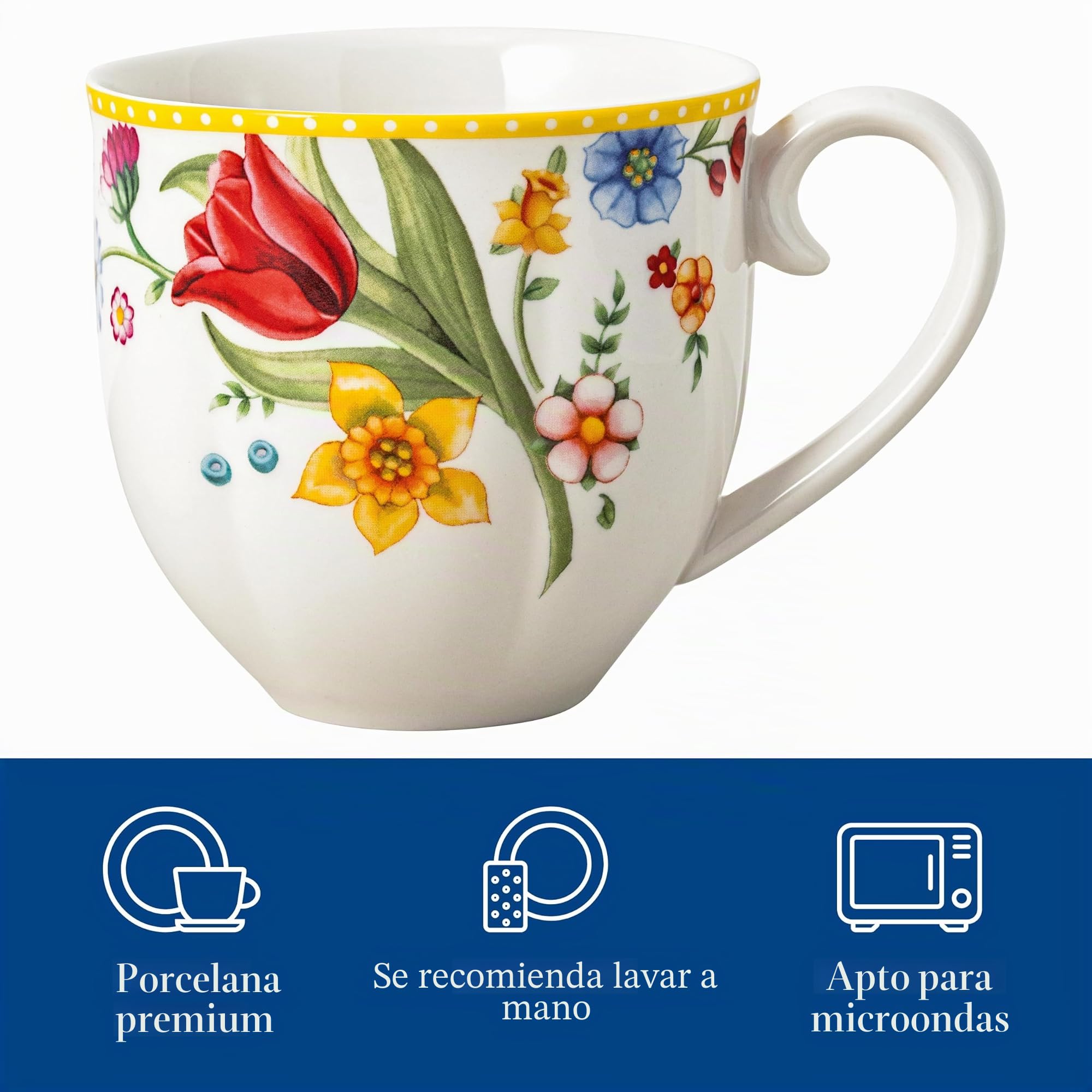 Villeroy & Boch Spring Awakening Taza Con Asa Juego De 2 Amarillo,Verde, Apto Para Microondas, Tazas De Café, Tazas Porcelanas, Pascua Decoración, Decoración De Pascua, Premium Porcelain
