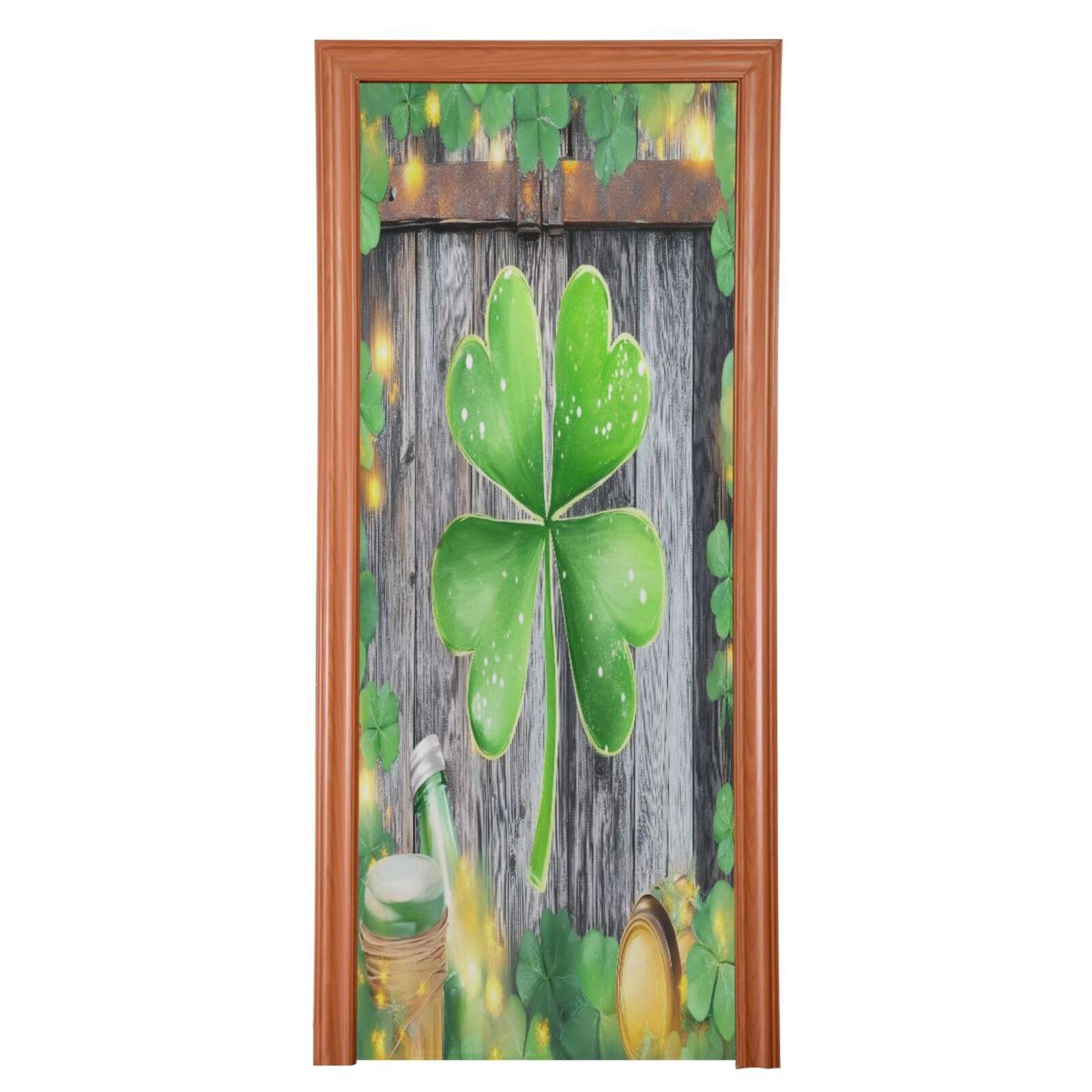 FLildon Glitter Clovers St Patrick's Day Door Cover Decoration, Party Accessory Porch Decor for Festive Ornament Room Door Covers 36 x 98 Inch