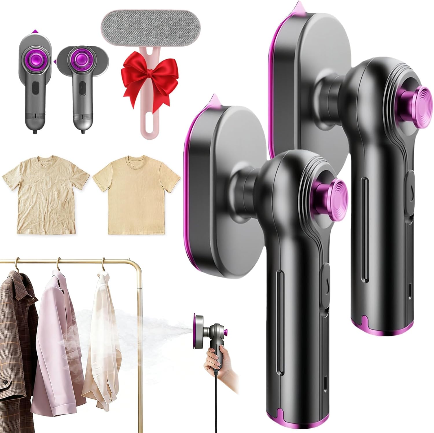 Mini Steam Iron, 2026 New Portable Travel Steamer for Clothes, Travel Iron Mini with Steam, Handheld 2-in-1 Garment Steamer ＆ Iron for Travel, Home, and Office, 15s Fast Heat-Up (Gray*2)