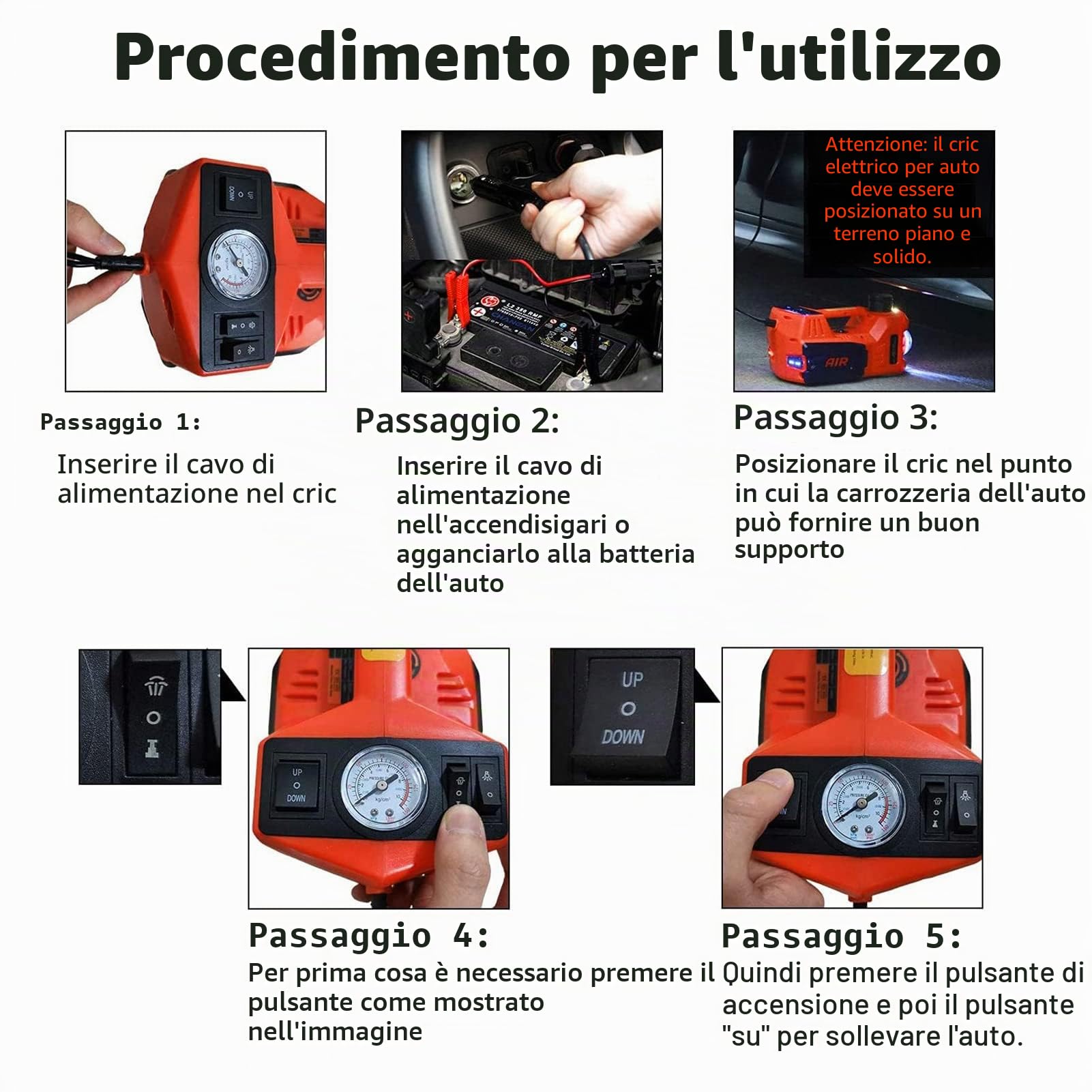 Cric Elettrico Idraulico 12V 5T con Pompa Gonfiabile e Luce - Strumento di Cambiamento Pneumatici per Auto SUV e Officine di Riparazione di Emergenza