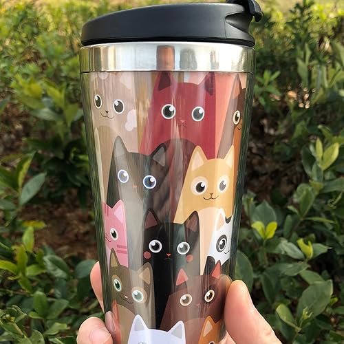Miniatura 6 de Yipaidel Cut Cat - Vaso de viaje de 13 onzas, taza de café de acero inoxidable con tapa, taza de viaje aislada al vacío de doble pared, regalo para