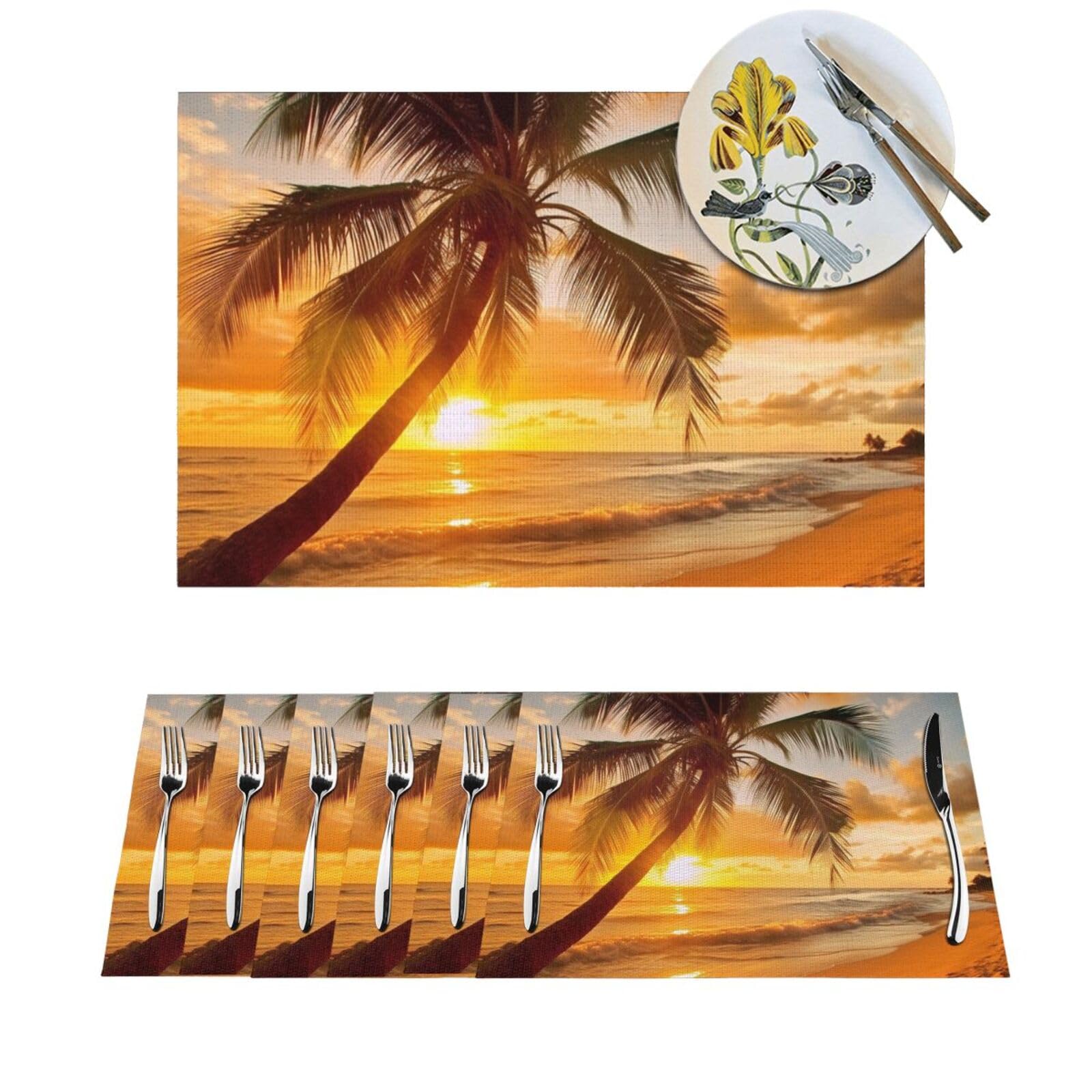 Sets de table tissés en PVC lot de 4 au design tropical chic pour table à manger