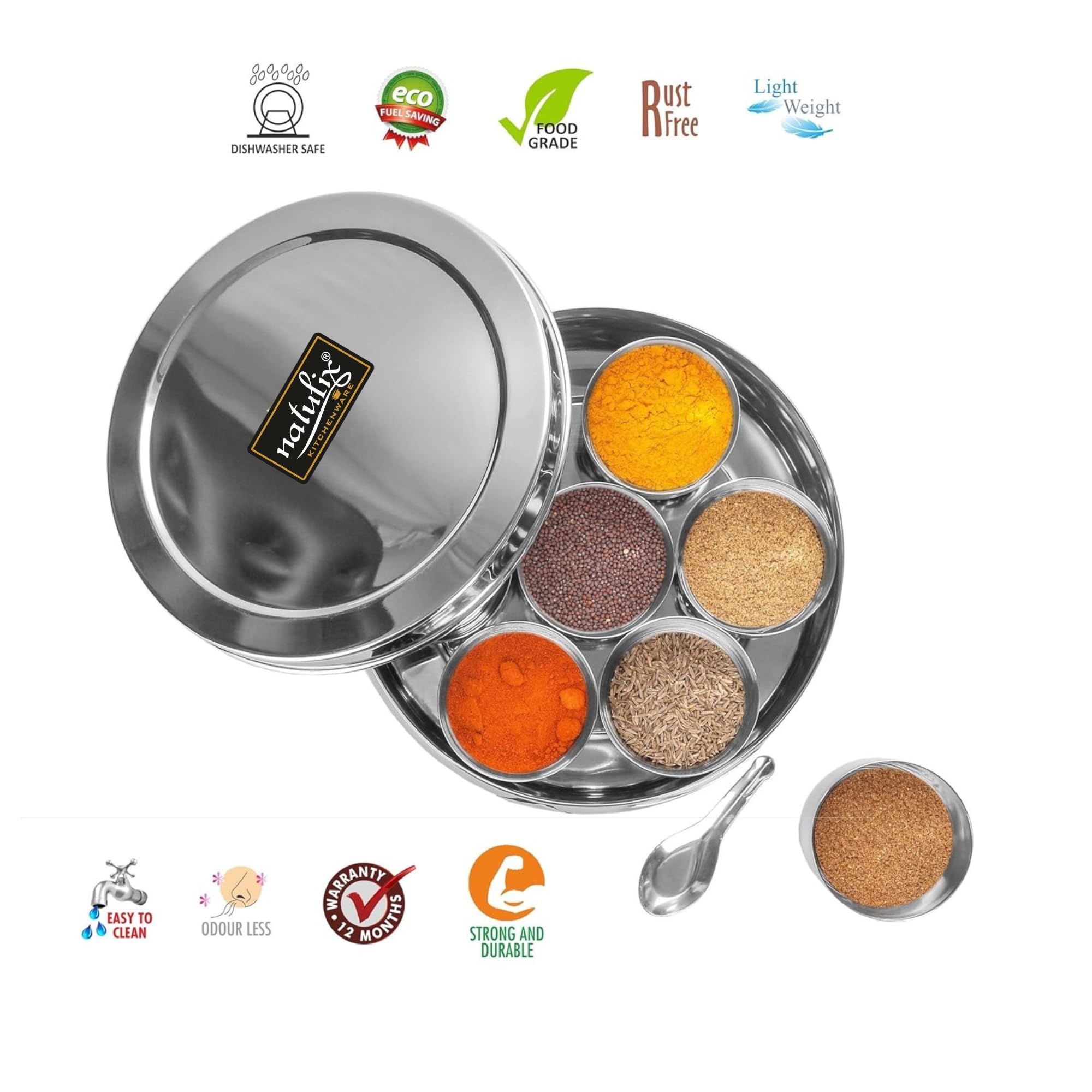 Stainless Steel Spice Box - NATULIX Masala Container -4