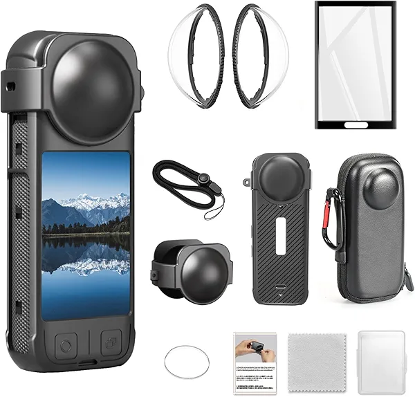 Vasgather Camera Accessory Kit for Insta 360 X4 - Lens Guards, Silicone Case, Camera Case,Screen Protectors (Black, Unisex)