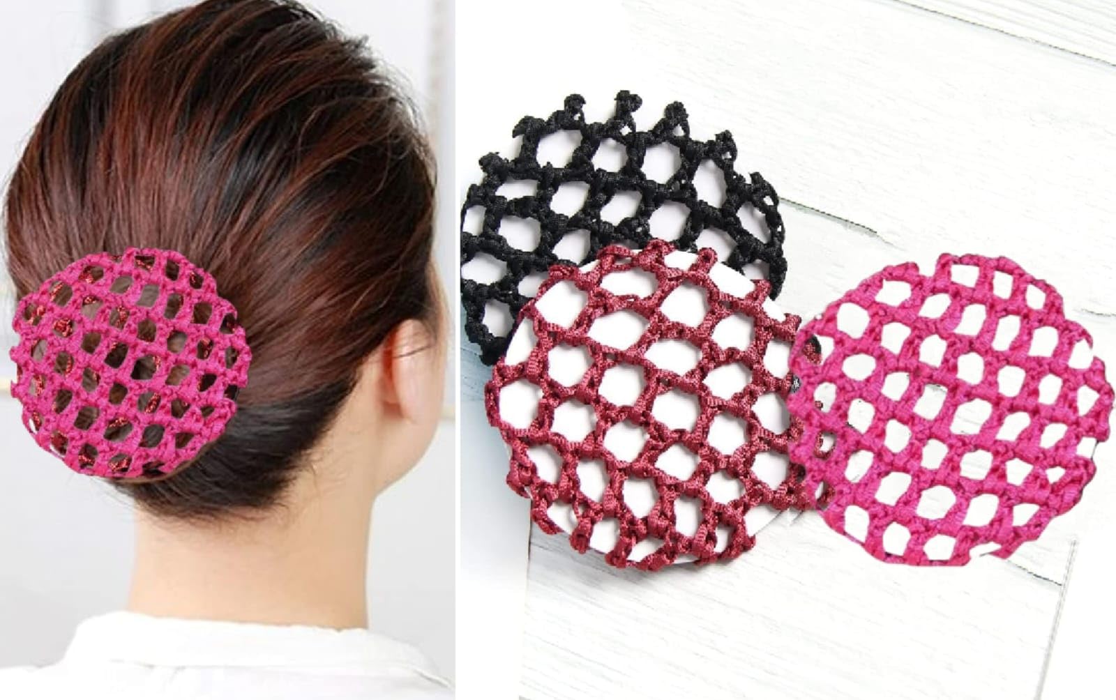 03 Pcs Juda Nets Invisible Knit Hairnets, Elastic Women Hair Nets Handmade Crochet Bun Cover Mesh Hair Bun Holders Snood Hair Bun Cover Hair Accessories for Skating Ballet and Dance, Multicolor-image-6
