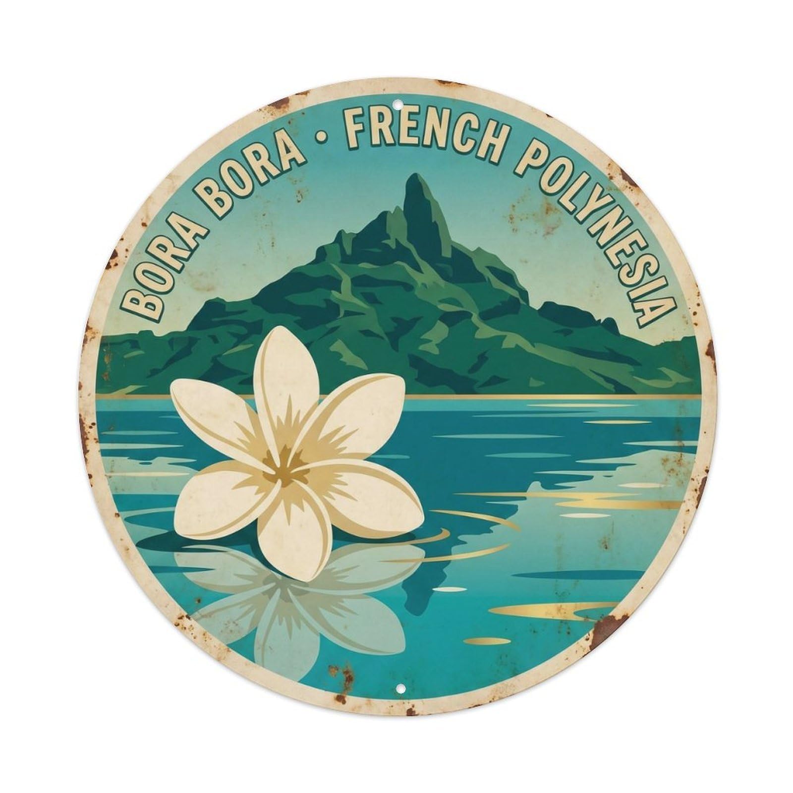 Olhnbad Style Tiare Borabora Otemanu Lagoon Floating Vintage Metal Tin Sign