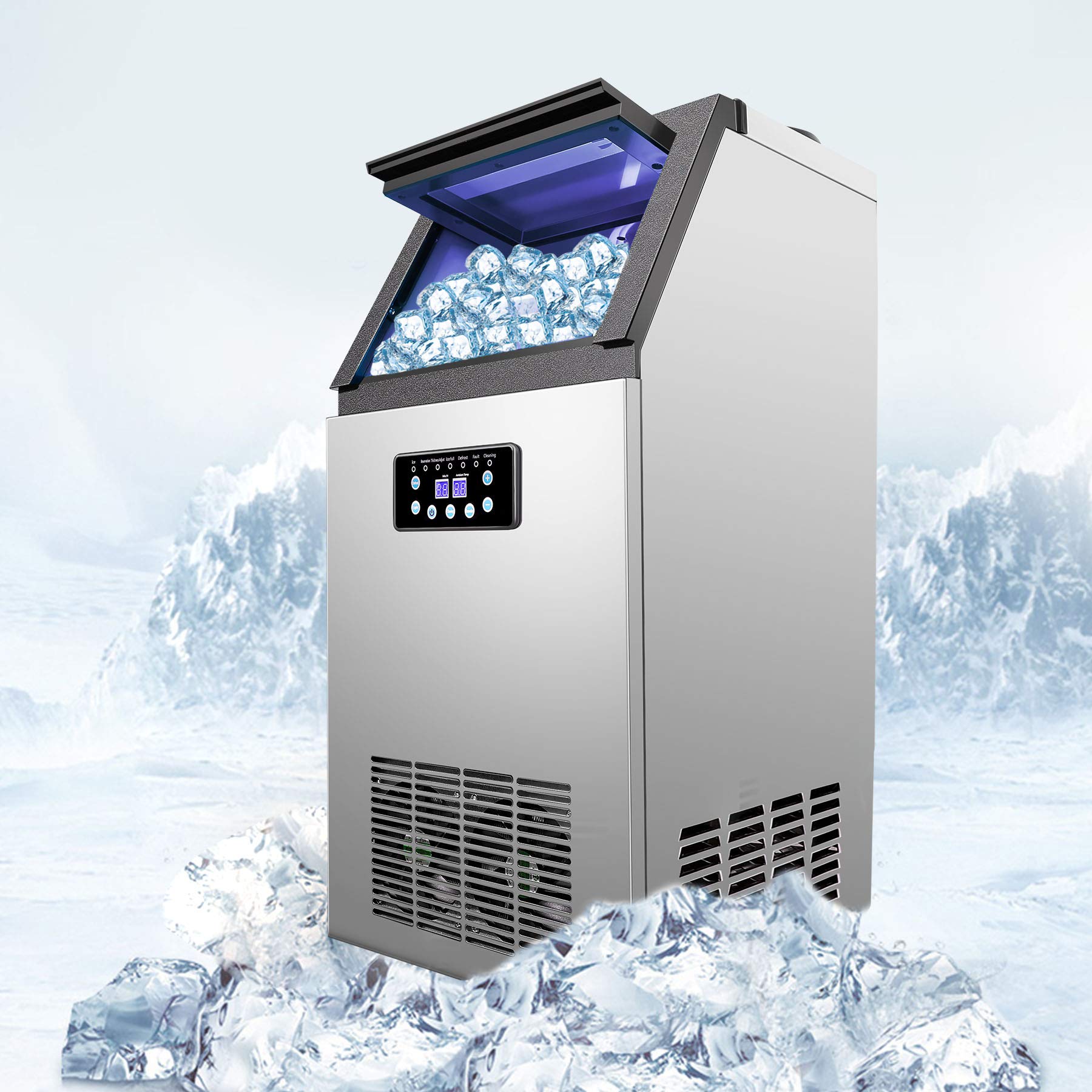 Z ZELUS Macchina per Il Ghiaccio Commerciale Fabbricatore Ghiaccio con Schermo LCD Macchina per Cubetti di Ghiaccio per Casa, Ufficio, Ristorante, Bar, Caffetteria (72.5kg/ 24 ore)