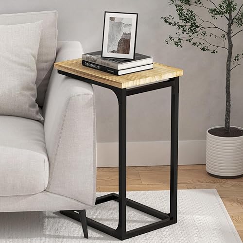 Mesa auxiliar en forma de C, mesa de sofá, mesa de sofá, mesa auxiliar estrecha, mesa auxiliar pequeña para sala de estar, dormitorio, espacios