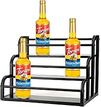 UHSSJUGA 3 Tier Coffee Bar Syrup Organizer,Rustic Wood & Metal Coffee Syrup Bottle Stand,Countertop Freestanding Storage Rack for Coffee Bar Station,12 Bottles Display Shelf Holder for Syrup, Wine,Liquor