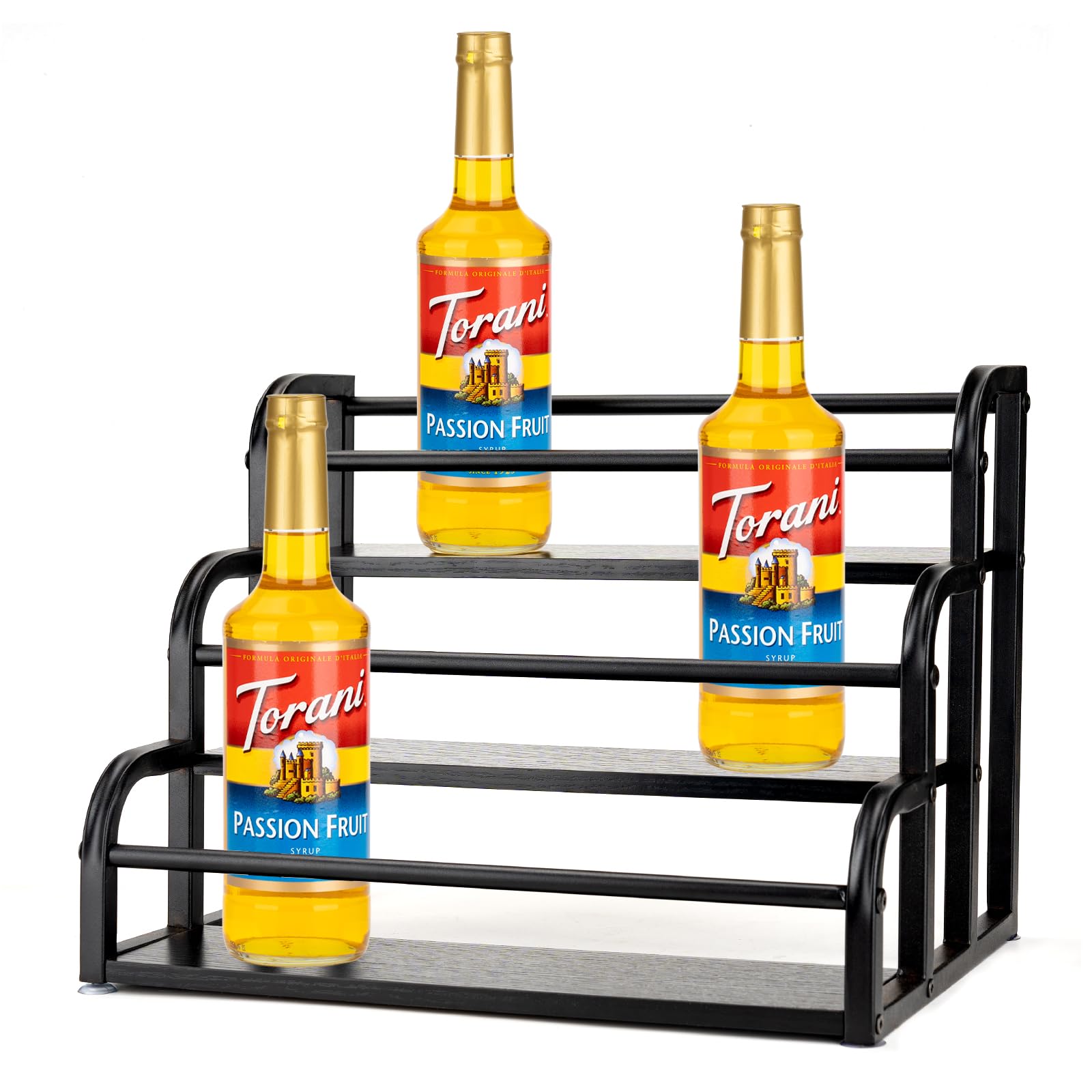 UHSSJUGA Coffee Syrup Storage Rack, Coffee Syrup Bottle Holder Stand,3 Tier Organizer for Coffee Bar Station,15 Bottles Countertop Display Shelf for Syrup, Wine,Liquor?Black?