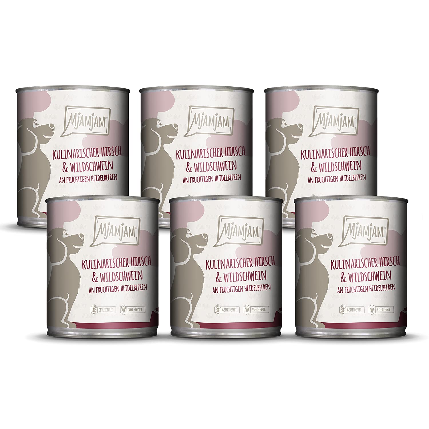 MjAMjAM - Premium Nassfutter für Hunde - kulinarischer Hirsch & Wildschwein an Preiselbeeren (6 x 800 g) & Premium Nassfutter für Hunde - Mixpaket II (6 x 800 g)