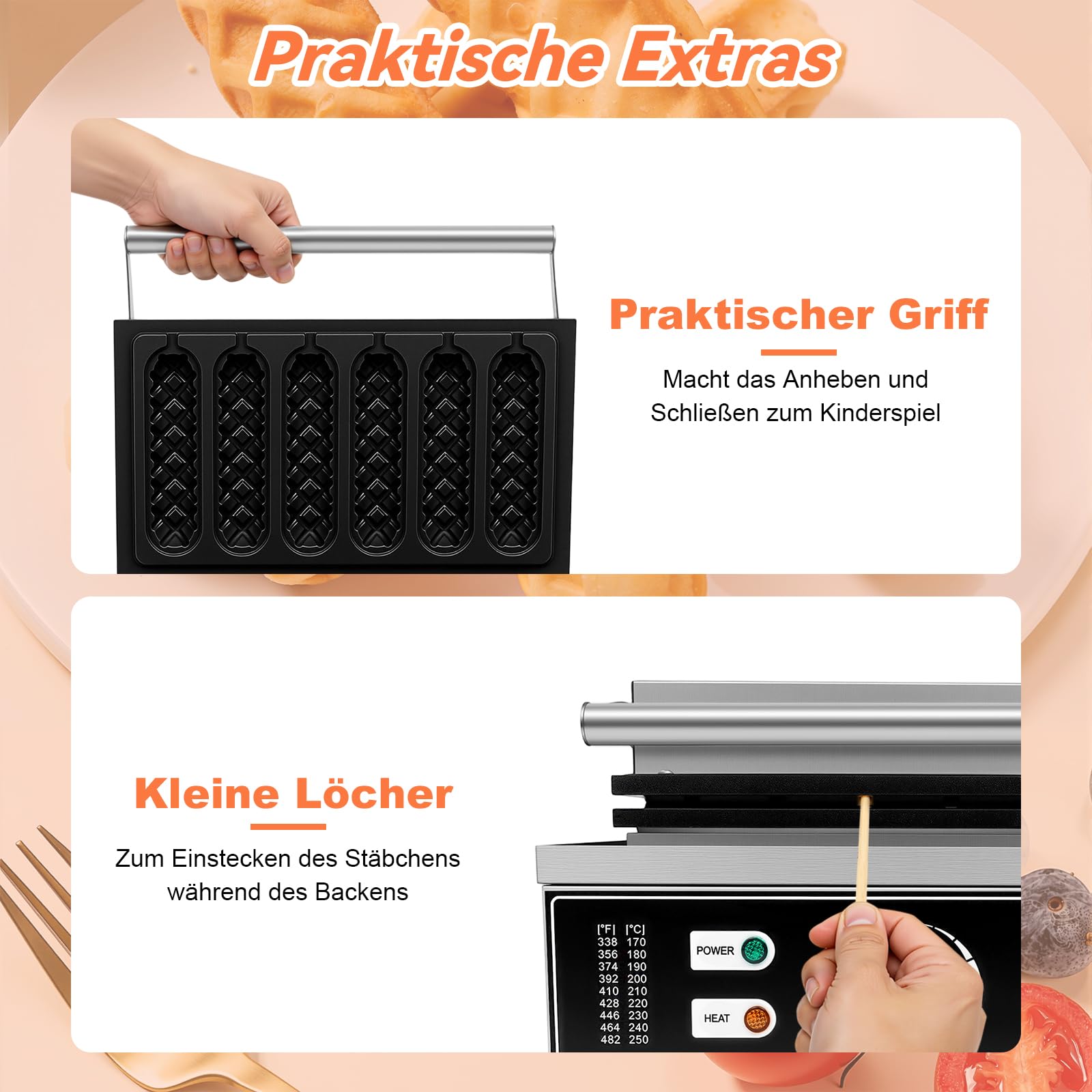 Macchina per hot dog, 1500 W, 50-300 °C, con 6 stampi per