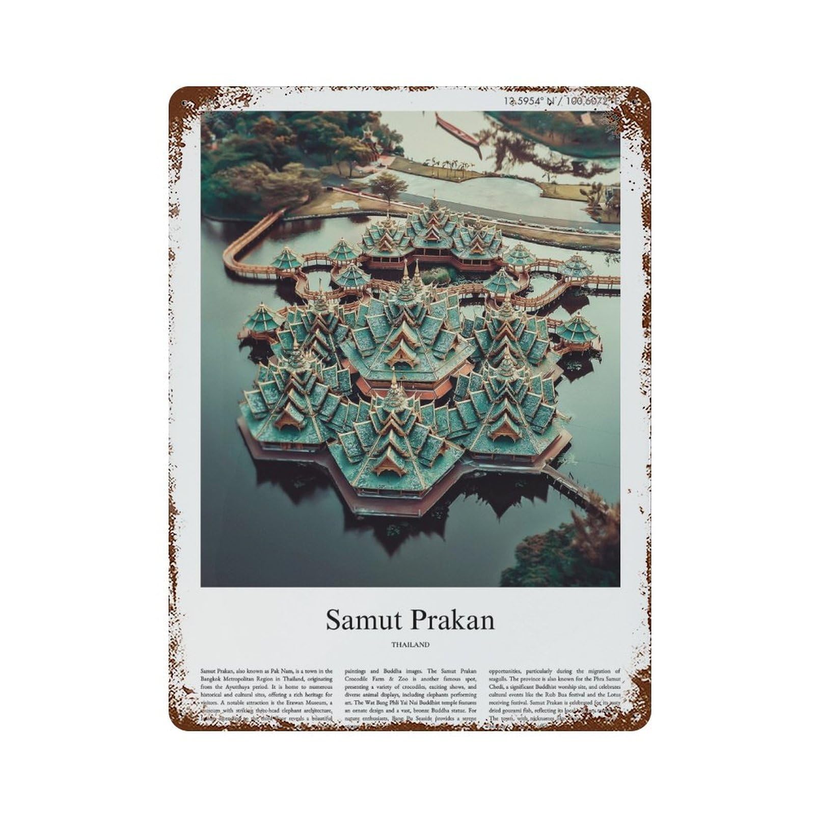 xiaoxiaoshen Samut Prakan Thailand City Scenery Wall Decor Art Metal Tin Poster Modern Home Decor Art Home Bar Shop Decorations Vintage Sign 40x30cm