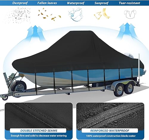 Miniatura 10 de Funda para consola central, 20-22 pies, impermeable, 900D, poliuretano resistente, grado marino, cubierta de lancha para consola central, lona de