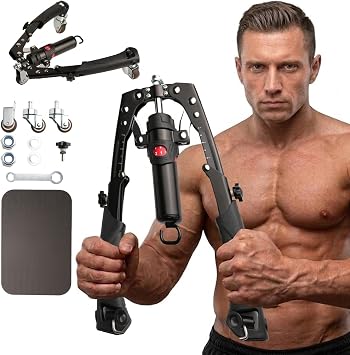 Hydraulic Arm Trainer, 5-in-1 Chest Exerciser with Ab Roller, 15-Level