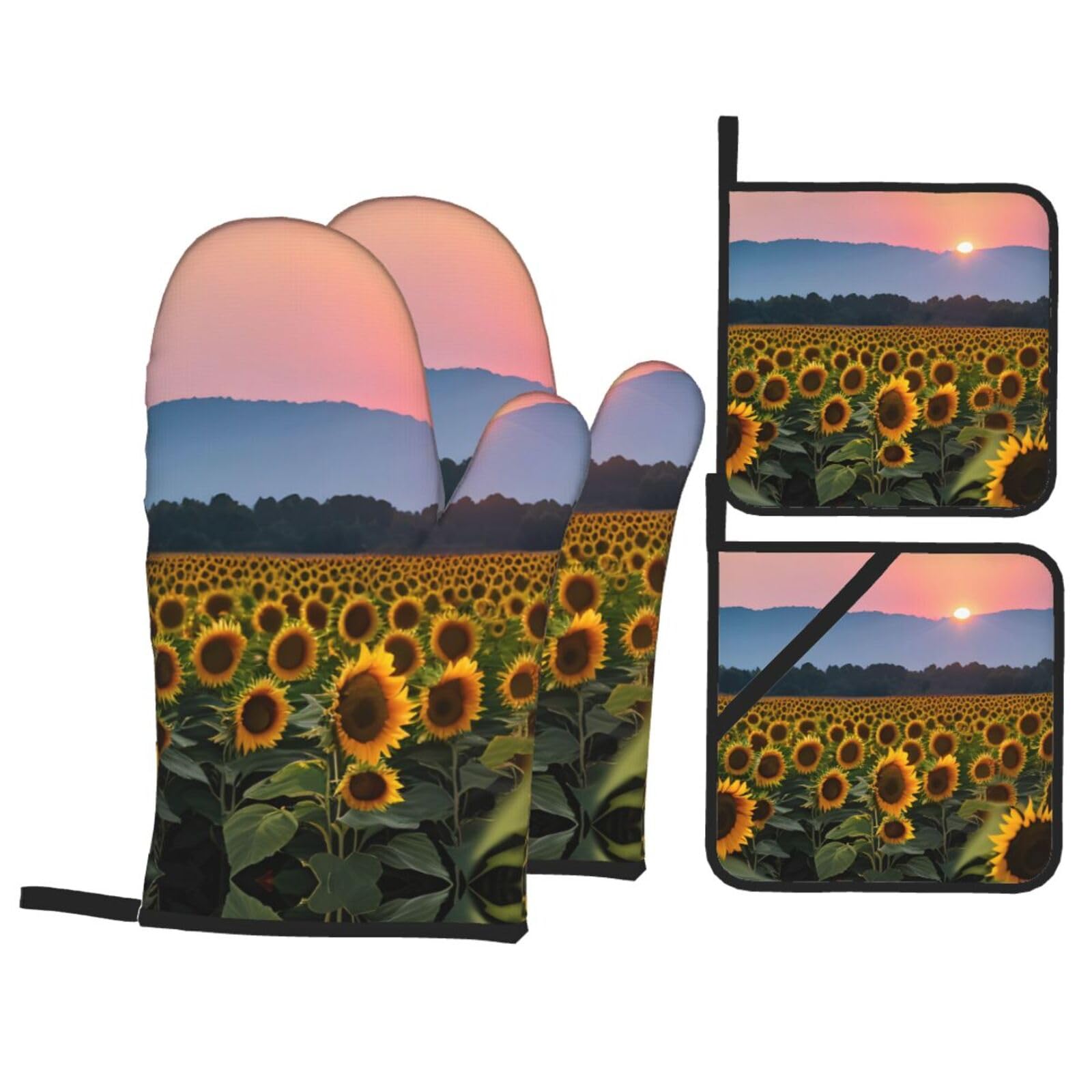 Gants de cuisine isolants motif tournesol avec pince de cuisine anti-brûlure