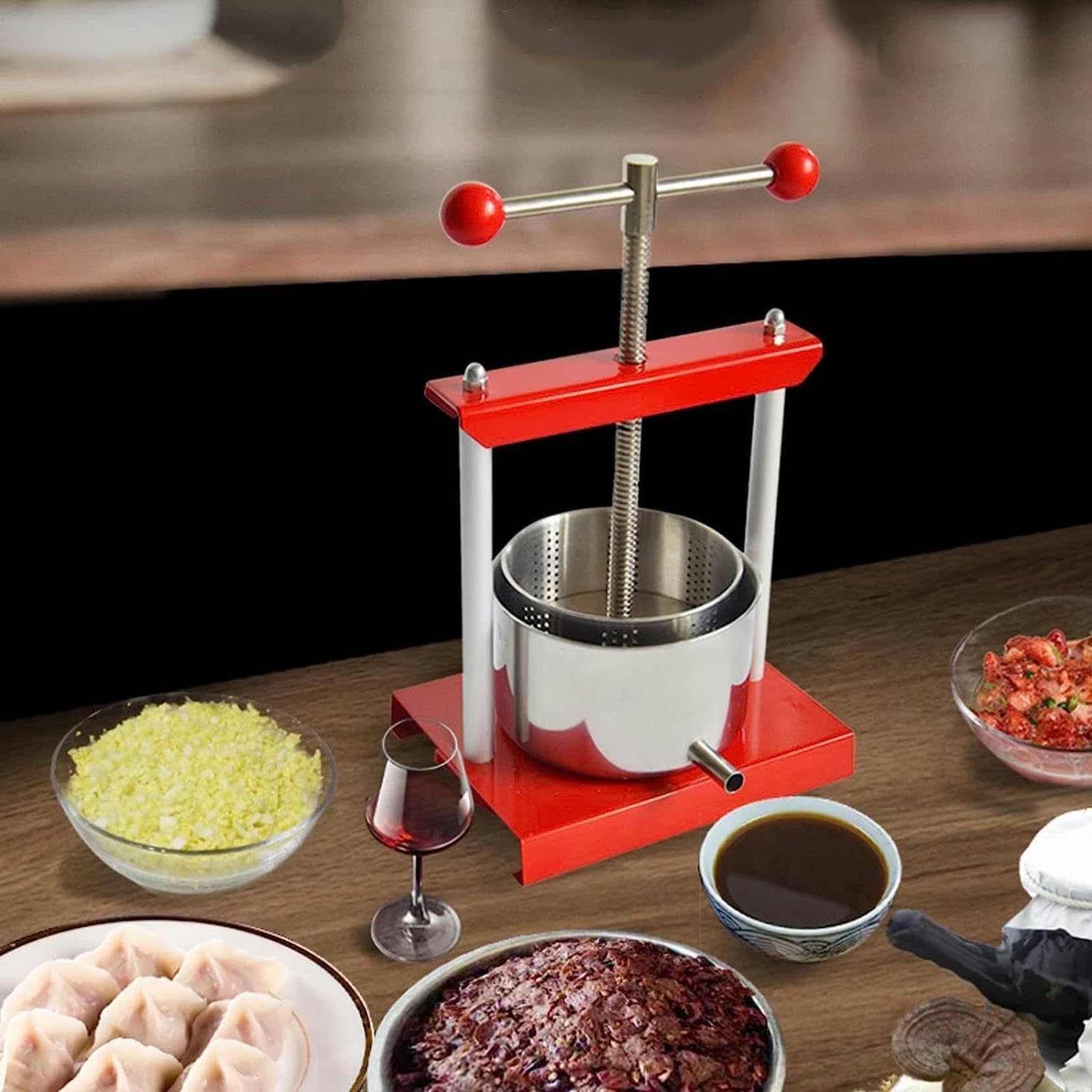 UWYTGF Fruit Press,236L Wine Press with Double Stainless Steel Barrel,T-Handle for Juice,Herbal Juice,Wine,Olive Oil,6l