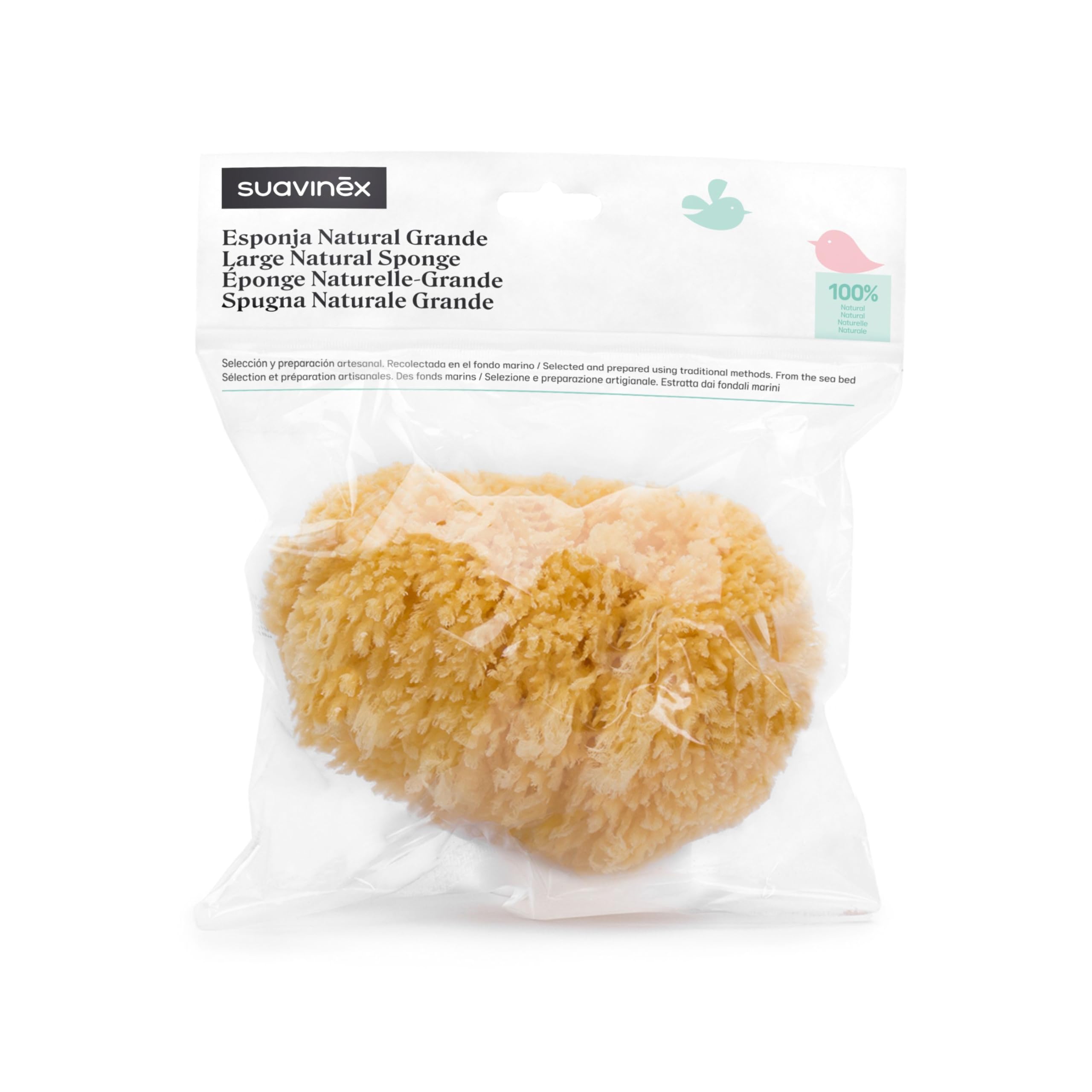 Suavinex, Lot 3 Éponges de Bain pour Bébés, Enfants et Nouveau-Nés, Naturelles de Mer, Douces, Grandes et Très Absorbantes, pour la Toilette Quotidienne et L'Hygiène du Bébé, +0 Mois