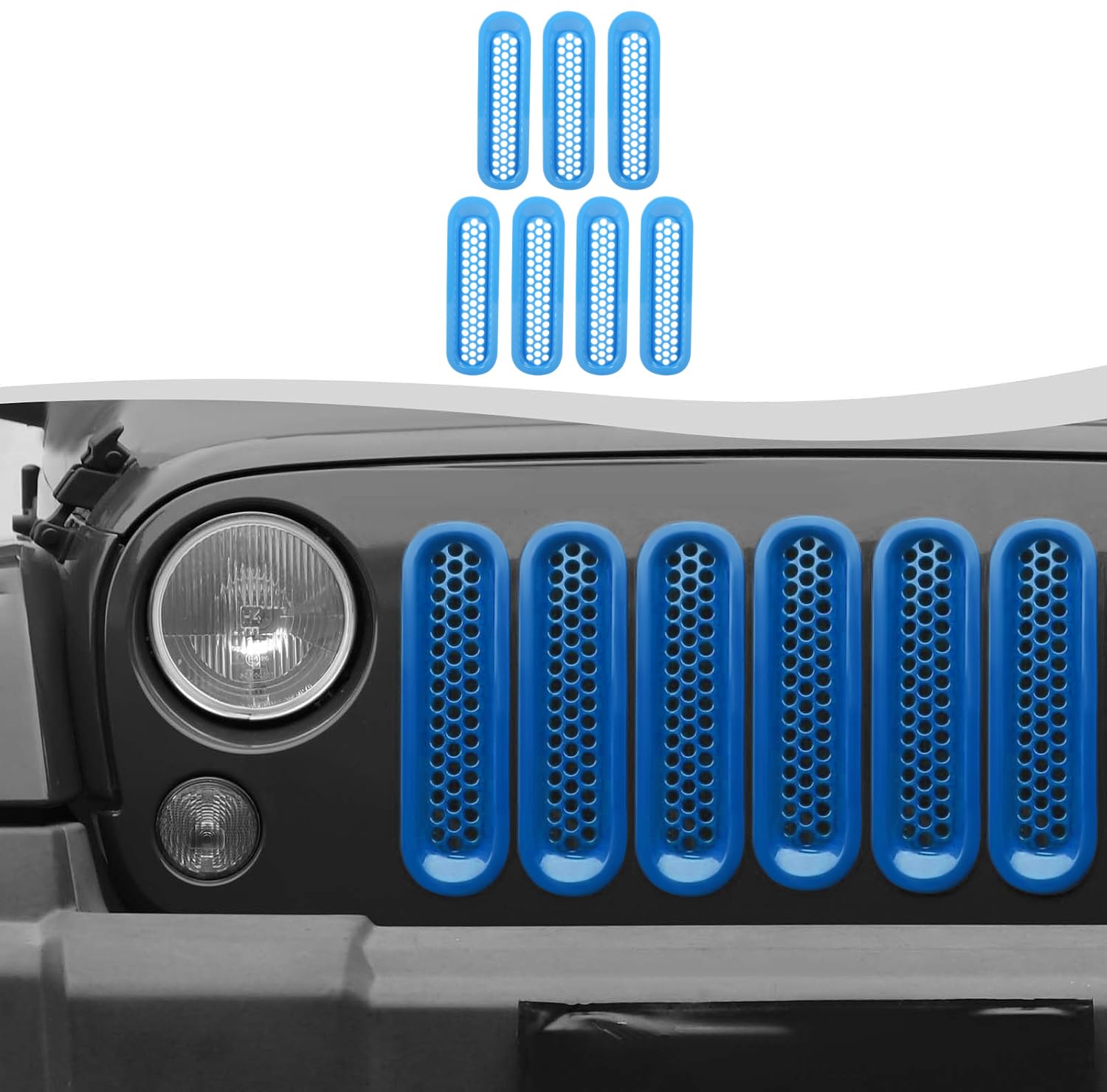Mesh Grill Insert Grille Inserts Cover Fit for 2007-2018 Jeep Wrangler JK JKU(Light Blue)