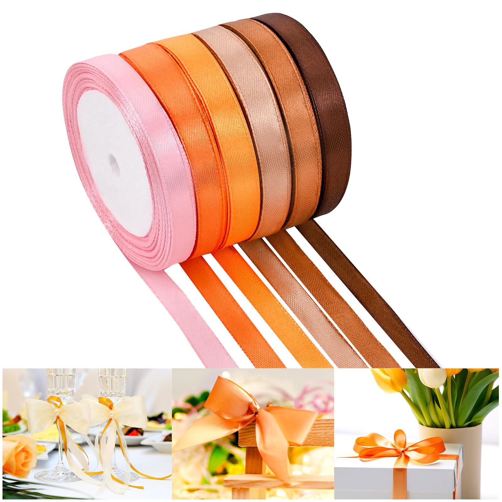 NACHLYNN 150 Yards Rainbow Satin Ribbon Wide Polyester Fabric Ribbon Use for Gift Wrap Wedding Bridal Baby Shower Bows Decor Flower Bouquet Crafts (Yellow