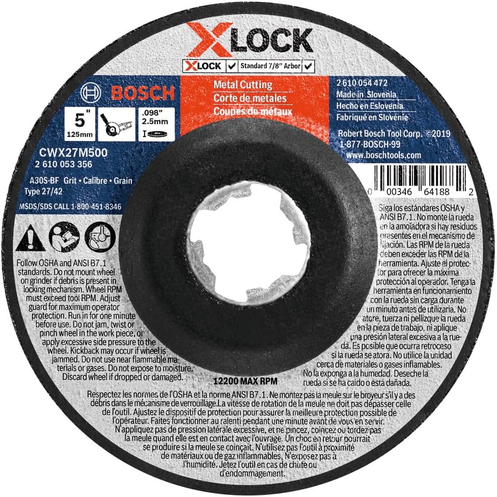 BOSCH CWX27M500-25 5 in. x .098 in. X-Lock Arbor Type 27A (ISO 42) 30 Grit Metal Cutting and Grinding Abrasive Wheel