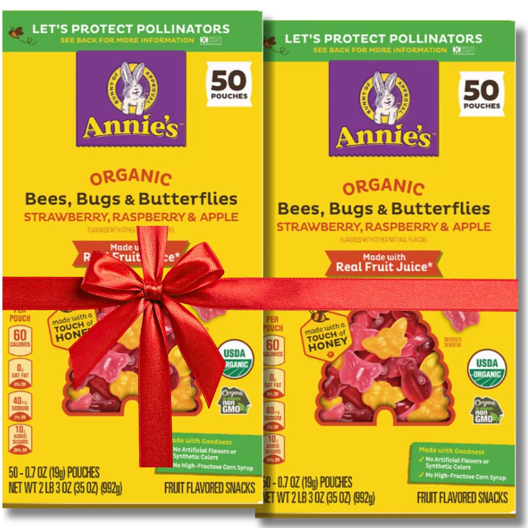 Annies Organic Bees Bugs & Butterflies Snacks, .7 oz each, 50-count – Strawberry, Raspberry, and Apple Flavors NET WT 2 lb 3 oz (2-Pack)
