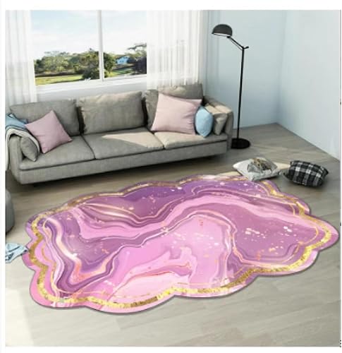 Alfombra de área de mármol rosa morado y dorado, 2 x 3 pies, alfombras modernas para sala de estar, antideslizante, lavable, patrón geométrico disponible en Yaxa El Salvador