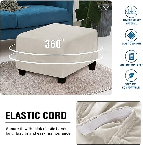 Miniatura 3 de Funda otomana de terciopelo, fundas elásticas para reposapiés, funda de felpa para taburetes de pies, fundas de sofá extraíbles para reposapiés,