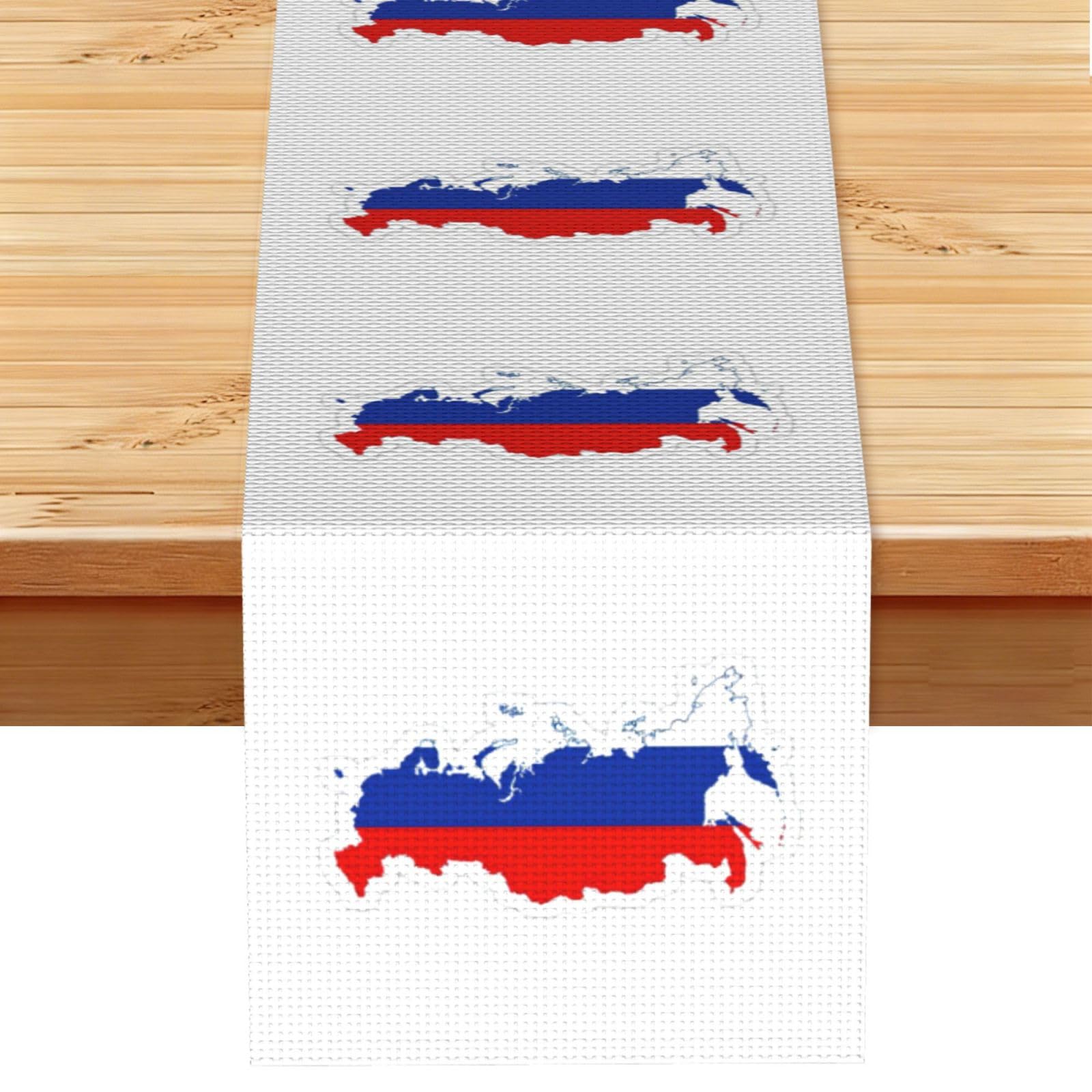 Russian Flag Map Printed Table Runner 13 x 72, Wrinkle Resistant Decor for Dining Table Coffee Table Fireplace