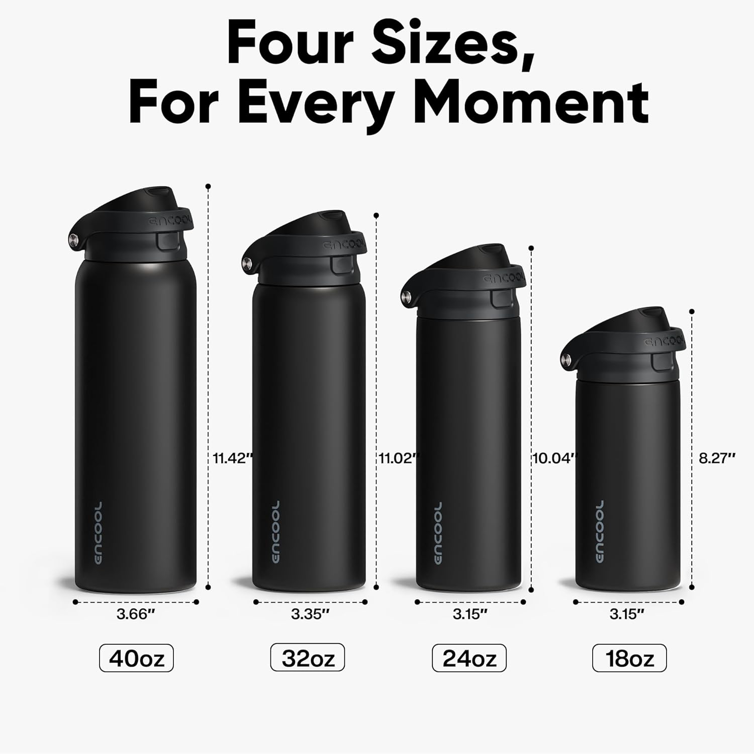 ENCOOL Leakproof Insulated Water Bottle with Straw Dual-Sip Water Bottle Bag-Safe Design for Work, Commute & Gym – Keeps Drinks Cold All Day, 24 oz, Jet Black - Image 9