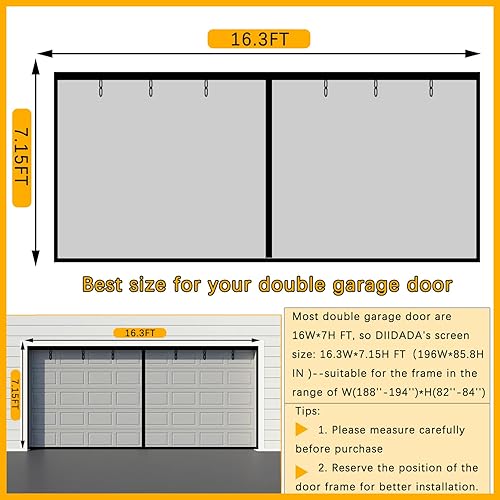 Miniatura 2 de Puerta mosquitera doble de 16 x 7 pies, para puerta de garaje de 2 autos, kit de cubierta de pantalla de fibra de vidrio (16.3 x 7.15 pies-A)